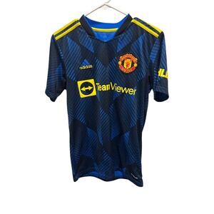 Manchester United Adidas 2021-22 Third Kit Soccer Jersey Men's Small Blue Yellow